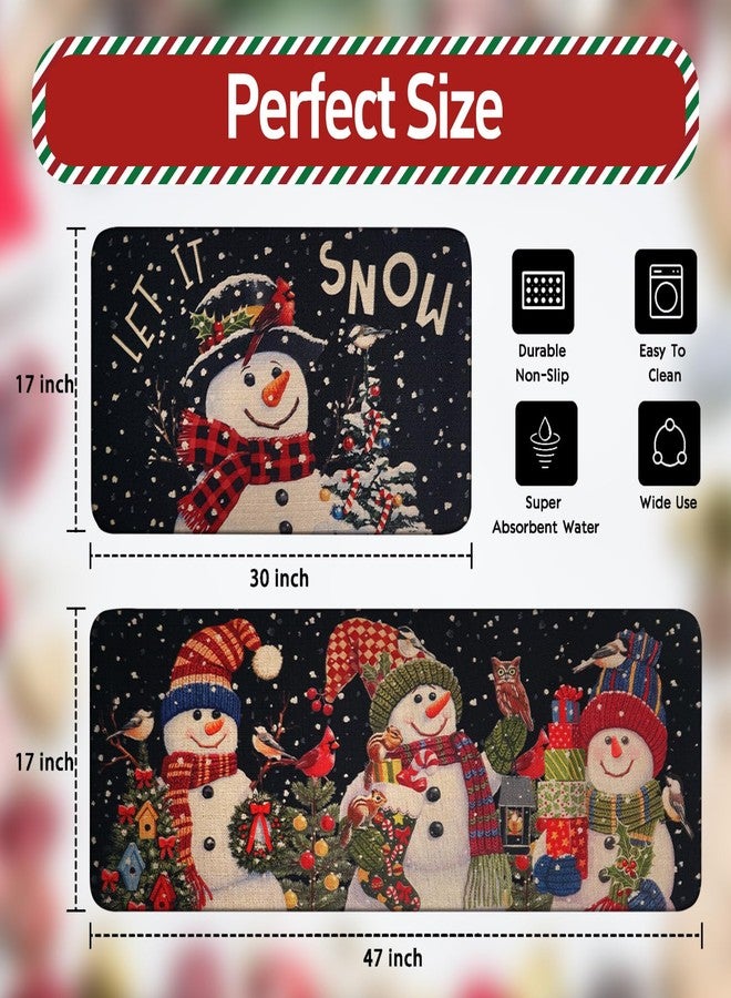 sdhinlwo Let It Snow Snowman Snowflake Winter Christmas Decorative Kitchen Mats Set of 2, Home Party Low-Profile Kitchen Rugs,Christmas Kitchen Mats for Floor 2 Pieces 17x30+17x47 Inch - Image 4